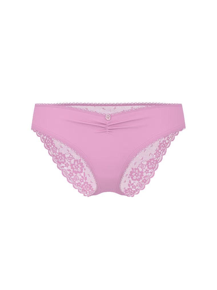 Bavlněné kalhotky s síťovanou střižkou vzadu Heart Lace Hiphugger. Produkt je fialové barvy a pochází z kolekce Victoria's Secret.