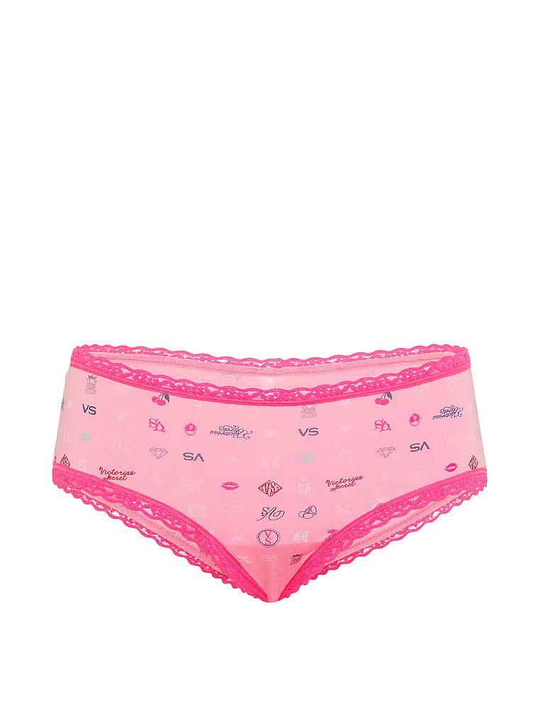 Bavlněné kalhotky s krajkou na okrajích Lace-Waist Cheeky. Produkt má vzorovanou barvu a pochází z kolekce Lace Trim.