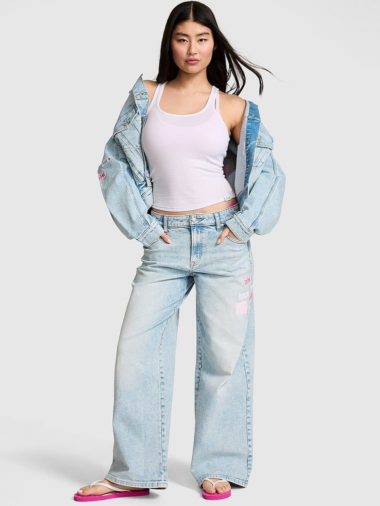 Volné džíny se širokými nohavicemi a středním pasem Denim by PINK