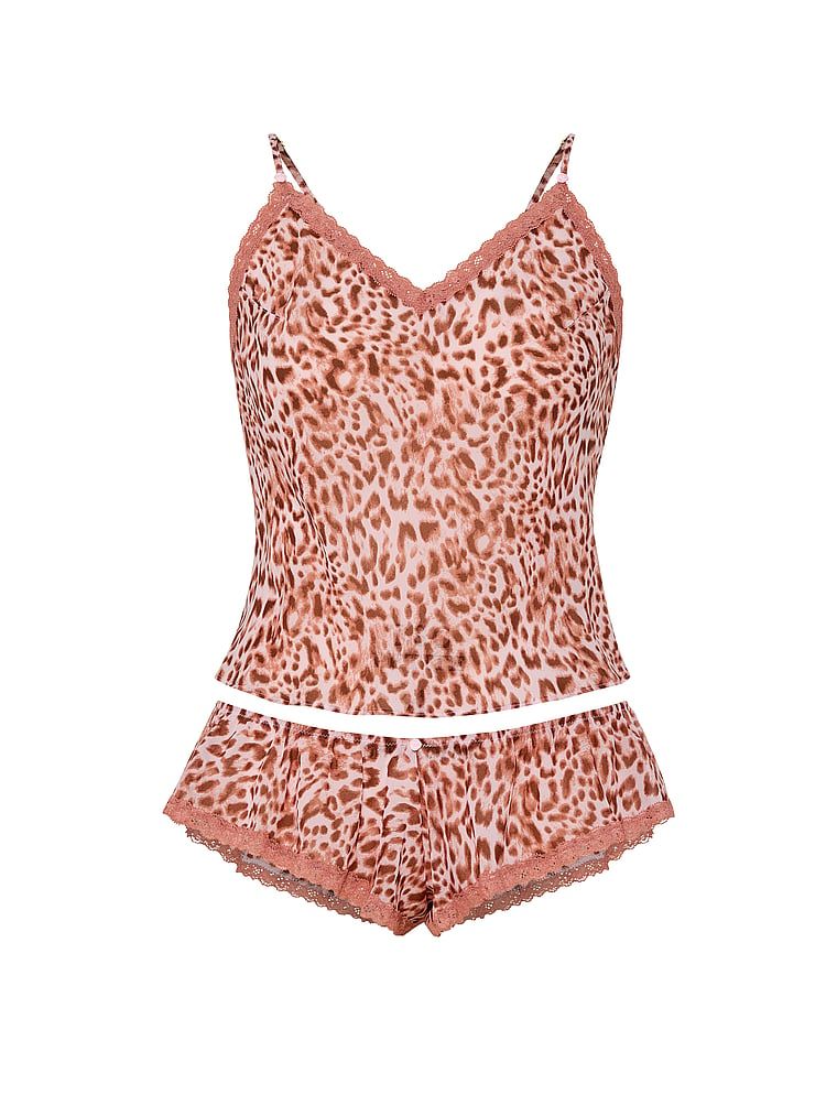 Šifonová sada na spaní – Leopardí top a kraťasy. Produkt je vzorovaný a pochází z kolekce Dream Angels.