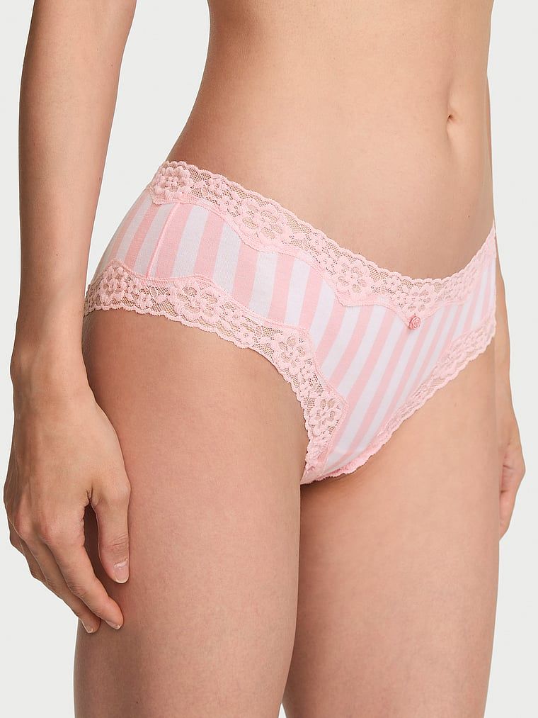 Lace Trim Bavlněné koketní kalhotky s krajkou v pase