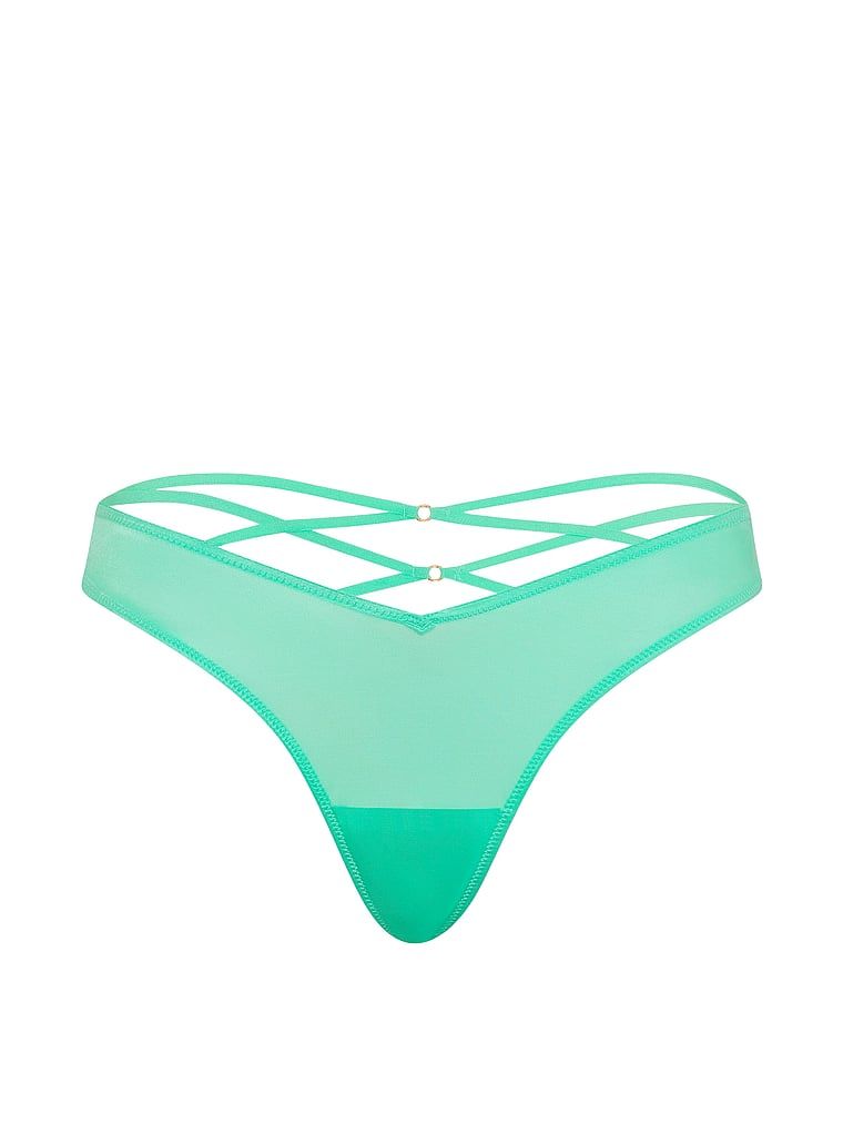 Tanga s ramínky vzadu a vysoko střiženými rameny na zádech. Produkt je modré barvy a pochází z kolekce Very Sexy.