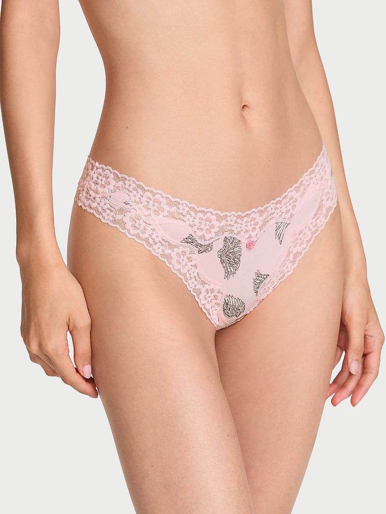 Lace Trim Bavlněná tanga s krajkovým pasem