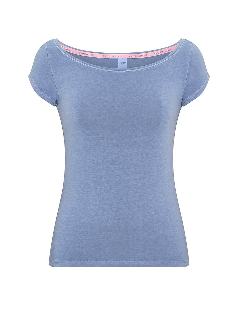 Bavlněné tričko s výstřihem do člunu, Boatneck. Produkt je modré barvy a pochází z kolekce Angel Essentials.