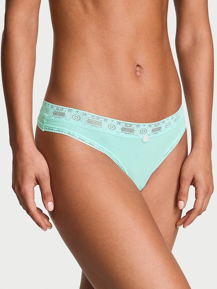 Lace Trim Bavlněná tanga s krajkovým lemem