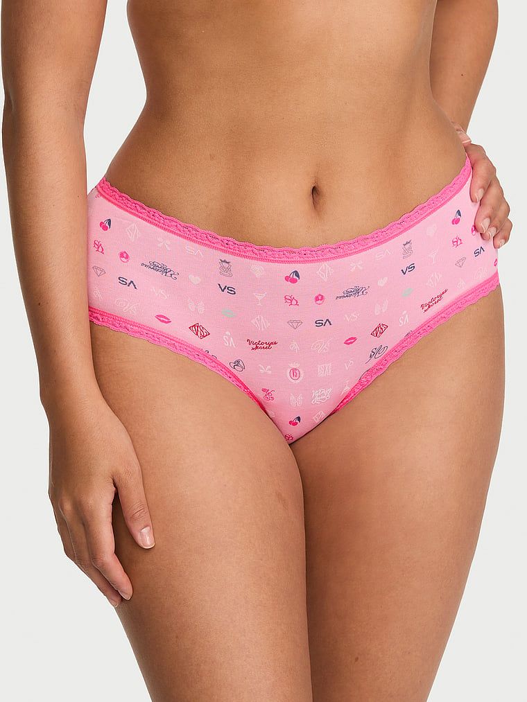 Lace Trim Bavlněné koketní kalhotky s krajkou v pase