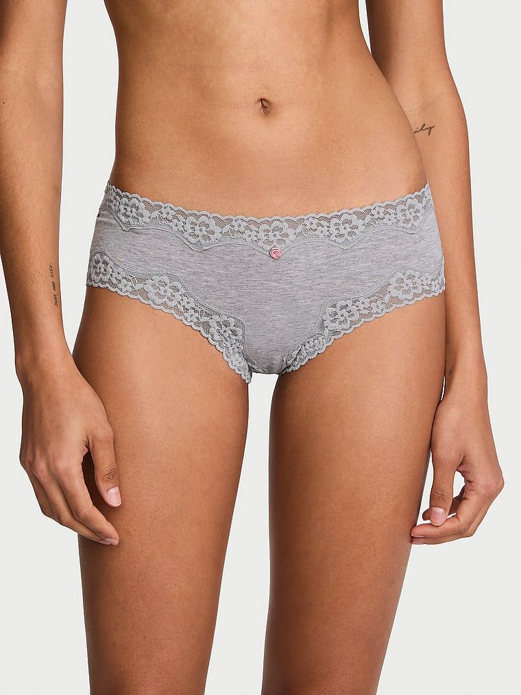 Lace Trim Bavlněné koketní kalhotky s krajkou v pase