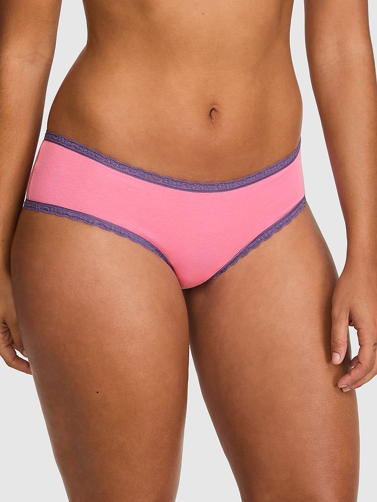 Lace Trim Bavlněné koketní kalhotky s krajkou v pase