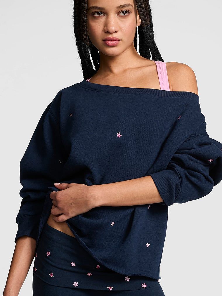 Campus Fleece Rib Off-shoulder Sweatshirt
