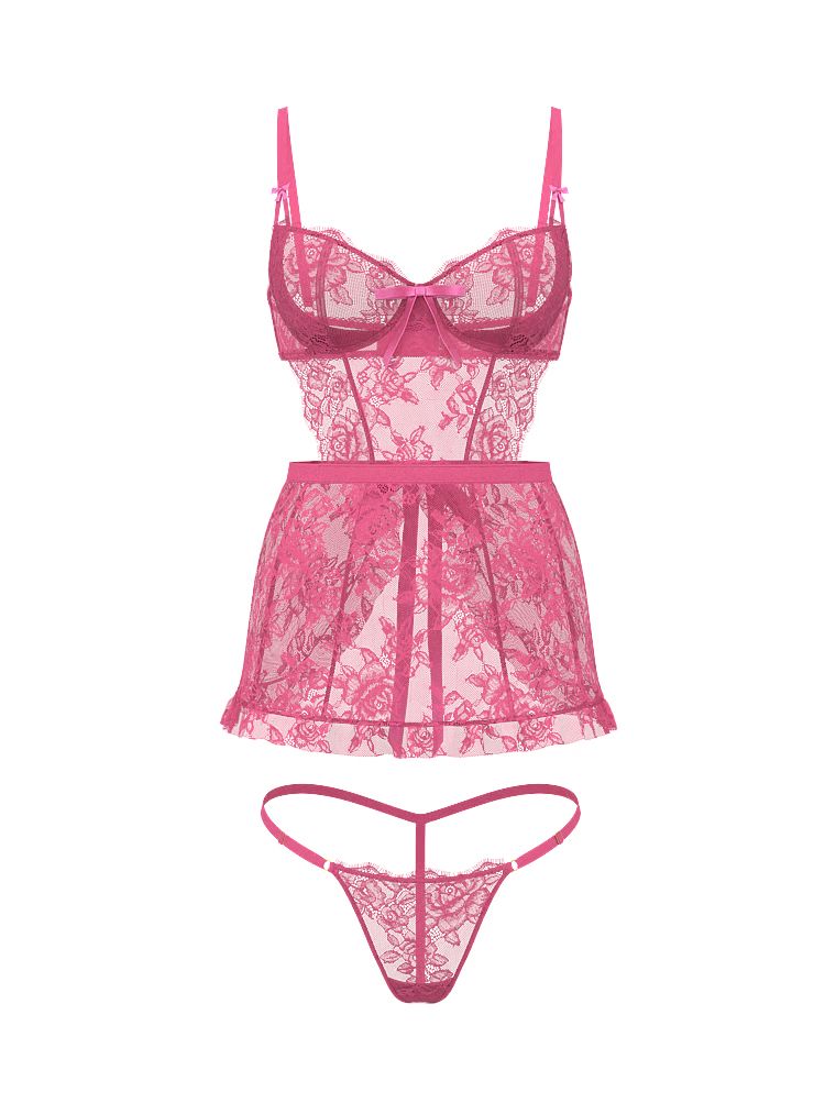 Zástěra a tanga Wicked Rose Lace. Produkt je růžové barvy a pochází z kolekce Very Sexy.