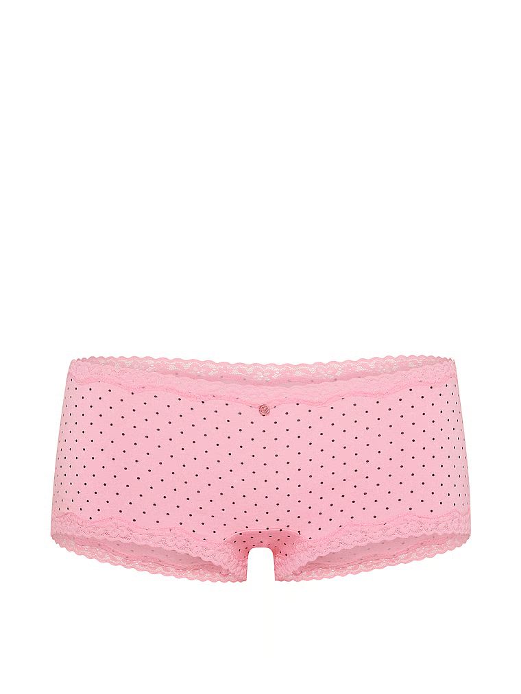Bavlněné kraťasy s krajkou na okrajích, krajkové šortky s lemováním Boyshort. Produkt má vzorovanou barvu a pochází z kolekce Lace Trim.