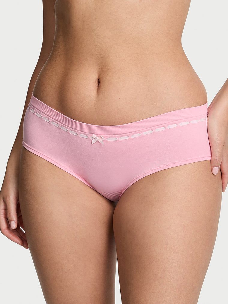 Bezešvé stuhové slotové kalhotky hiphugger. Produkt je růžové barvy a pochází z kolekce Seamless.