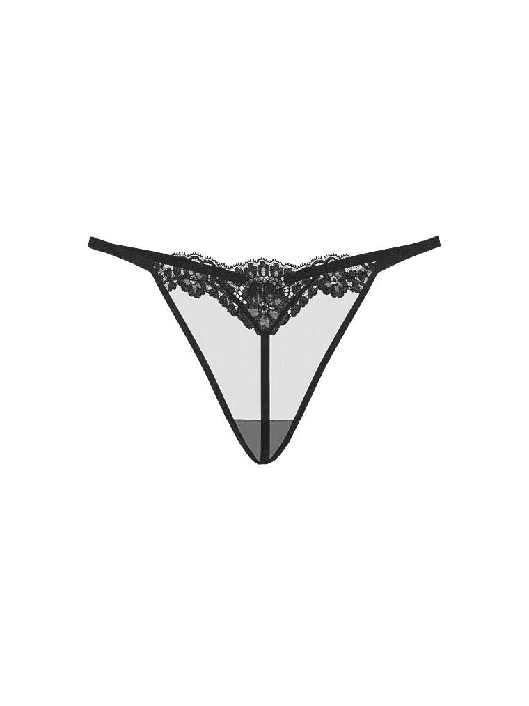 Crystal Heartware tanga s třpytivým srdcem vzadu. Produkt je černý a pochází z kolekce Dream Angels.