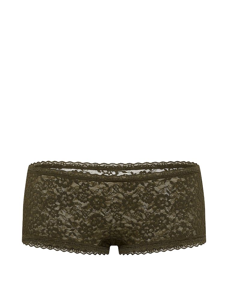 Krajkové kraťasy s nízkým pasem Boyshorts. Produkt je zelené barvy a pochází z kolekce Lacie.