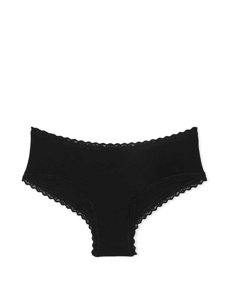 Bavlněné kalhotky s krajkou na okrajích Lace-Waist Cheeky. Produkt je černý a pochází z kolekce Lacie.