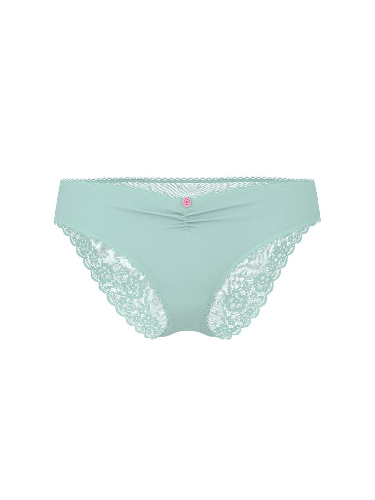 Bavlněné kalhotky s síťkou na zadní straně bikin Heart Lace. Produkt je modré barvy a pochází z kolekce Victoria's Secret.