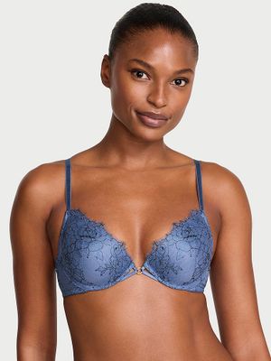 Very Sexy Lehce podšitá demi podprsenka Denim s růžovou krajkou a velkým výstřihem