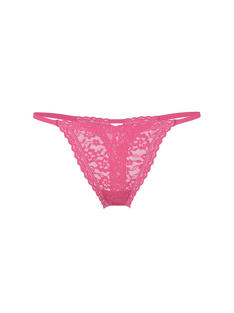 Krajkové tanga s ramínky na zadní straně Blossom. Produkt je růžové barvy a pochází z kolekce Lacie.