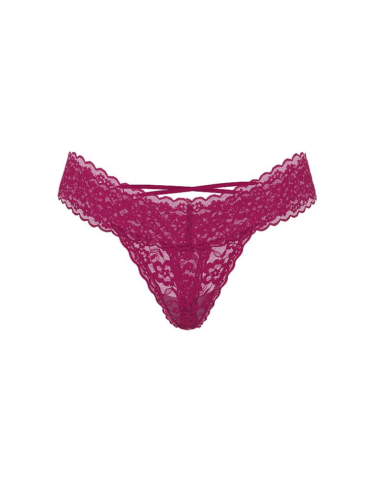 Krajková tanga s ramínky na zádech značky Blossom. Produkt je růžové barvy a pochází z kolekce Lacie.
