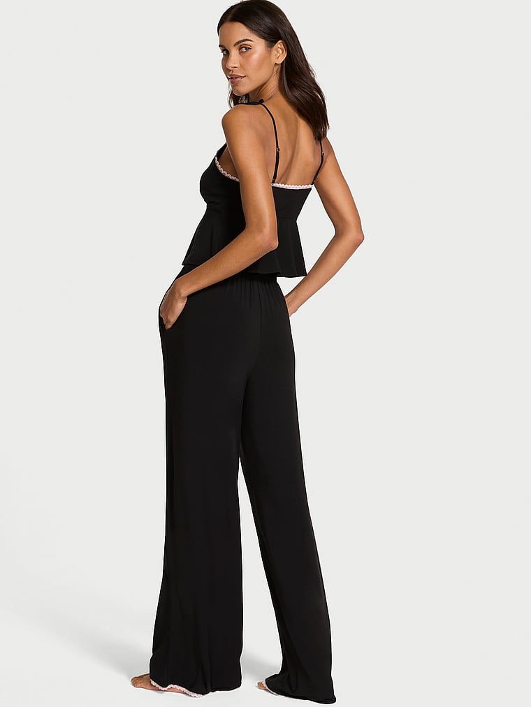 Modalový spací set - horní a široké kalhoty s mašlí. Produkt je černý a pochází z kolekce Victoria's Secret.