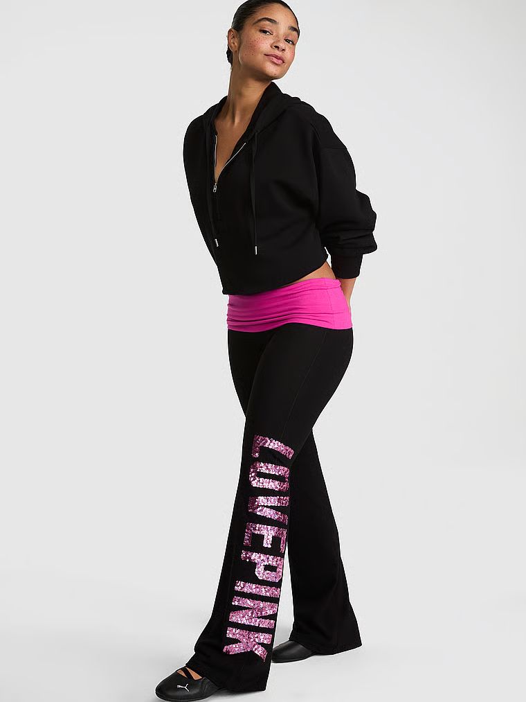 PINK Rozšířené legíny All-Day Cotton s ohrnovacím pasem