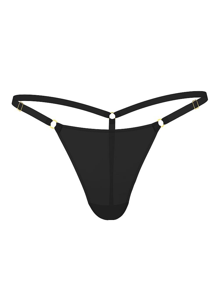Tanga s nastavitelnými popruhy Hardware. Produkt je černý a pochází z kolekce Body by Victoria.
