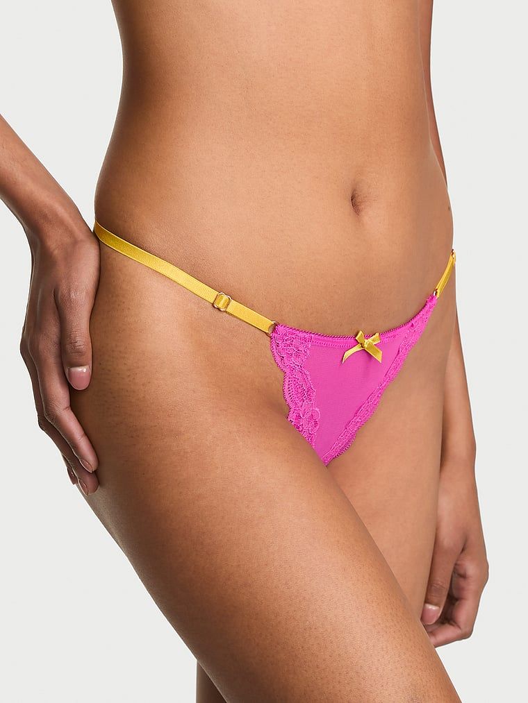 Victoria's Secret Dráždivá šňůrková tanga se síťovinou a krajkou