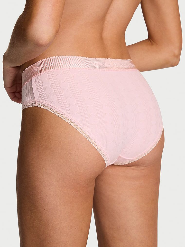 Bavlněné kalhotky se srdíčky a logem Heart Pointelle Hiphugger. Produkt je růžové barvy a pochází z kolekce Cotton.