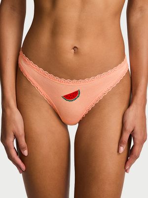 Lace Trim Bavlněná tanga s krajkou v pase