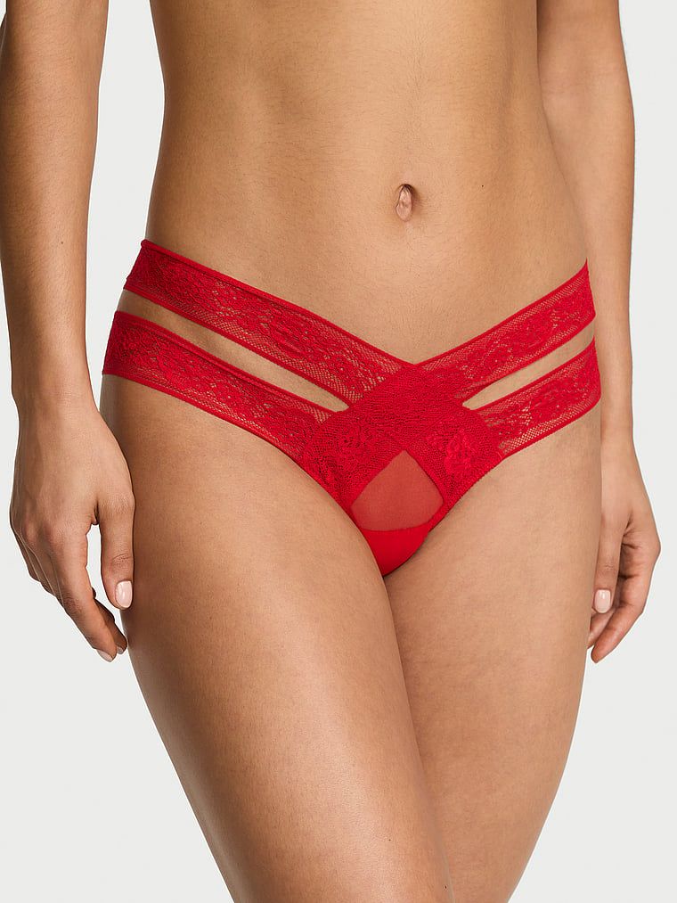 Very Sexy Brazilky z krajky s motivem růže, s pásky a průstřihy
