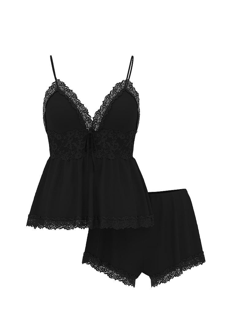 Modální spací sada – top s ramínky a šortky SoSoft. Produkt je černý a pochází z kolekce Victoria's Secret.
