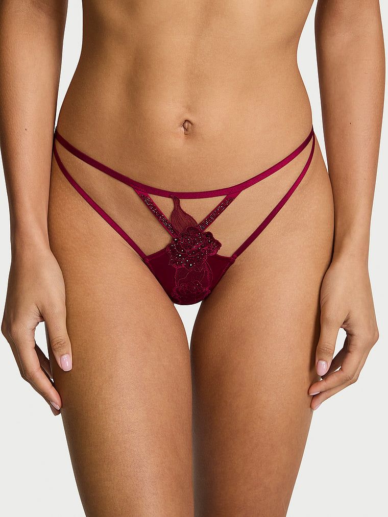 Very Sexy Lesklá tanga Scarlet z růžové krajky