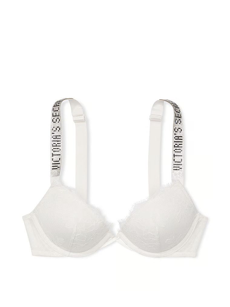 Mírně vyztužená krajková podprsenka s lesklými ramínky Shine Strap Demi. Produkt je bílý a pochází z kolekce Very Sexy.