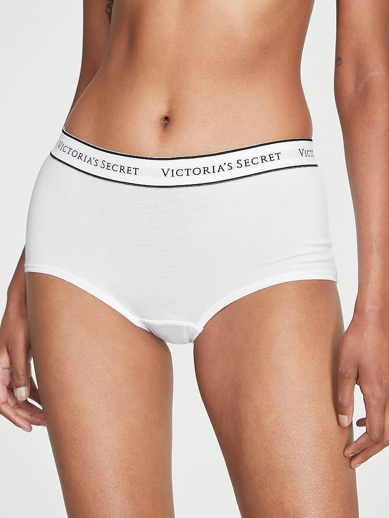 Bavlněné kalhotky s logem v pase Boyshort. Výrobek je bílý a pochází z kolekce Cotton.