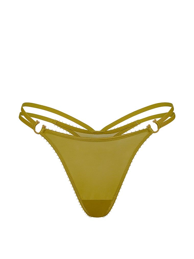 Tanga s pásky a kovovým kováním na pásky. Produkt je zelené barvy a pochází z kolekce Very Sexy.