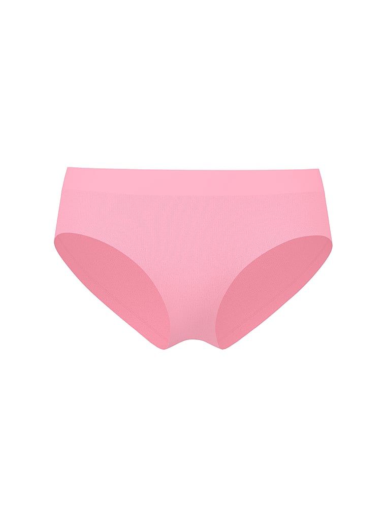 Bezešvé průsvitné žebrové kalhotky typu hiphugger. Produkt je růžové barvy a pochází z kolekce Seamless.