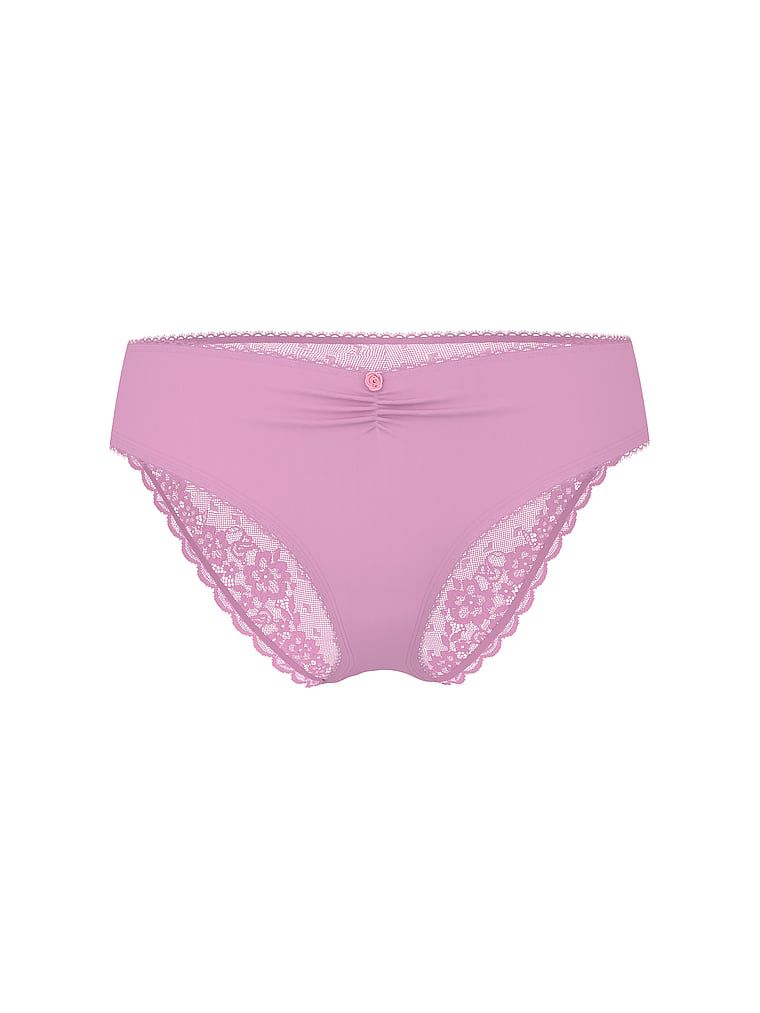 Bavlněné slipy s síťovanou vzadu Heart Lace. Produkt je fialové barvy a pochází z kolekce Victoria's Secret.