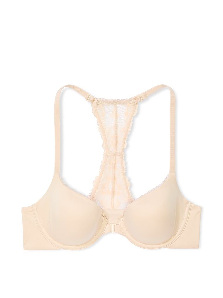 Lehce všitá podprsenka zapínaná vpředu se šněrováním na zádech Racerback Demi. Produkt je béžový a pochází z kolekce Body by Victoria.