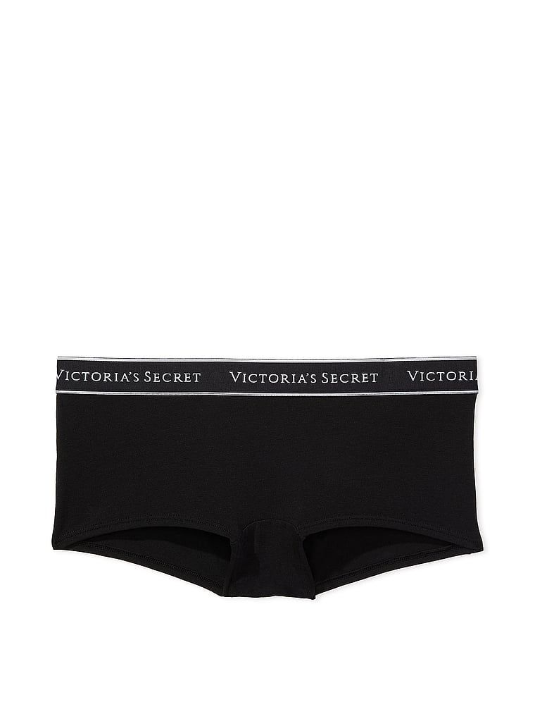 Bavlněné kalhotky s logem v pase Boyshort. Výrobek je černý a pochází z kolekce Cotton.