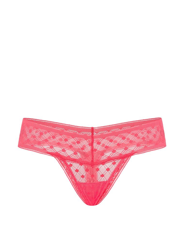 Tanga vyrobená z krajky Dot Geo. Produkt je červený a pochází z kolekce Lacie.