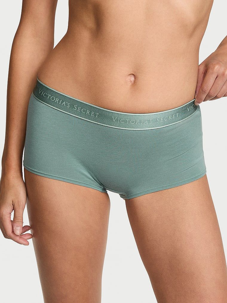 Bavlněné kraťasy s logem v pase Boyshort. Produkt je zelené barvy a pochází z kolekce Cotton.
