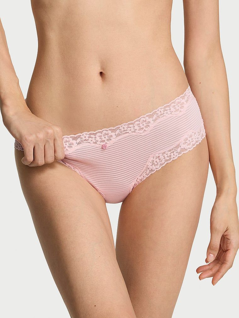 Lace Trim Bavlněné kalhotky s krajkou v pase Shadow Stripe Cheeky