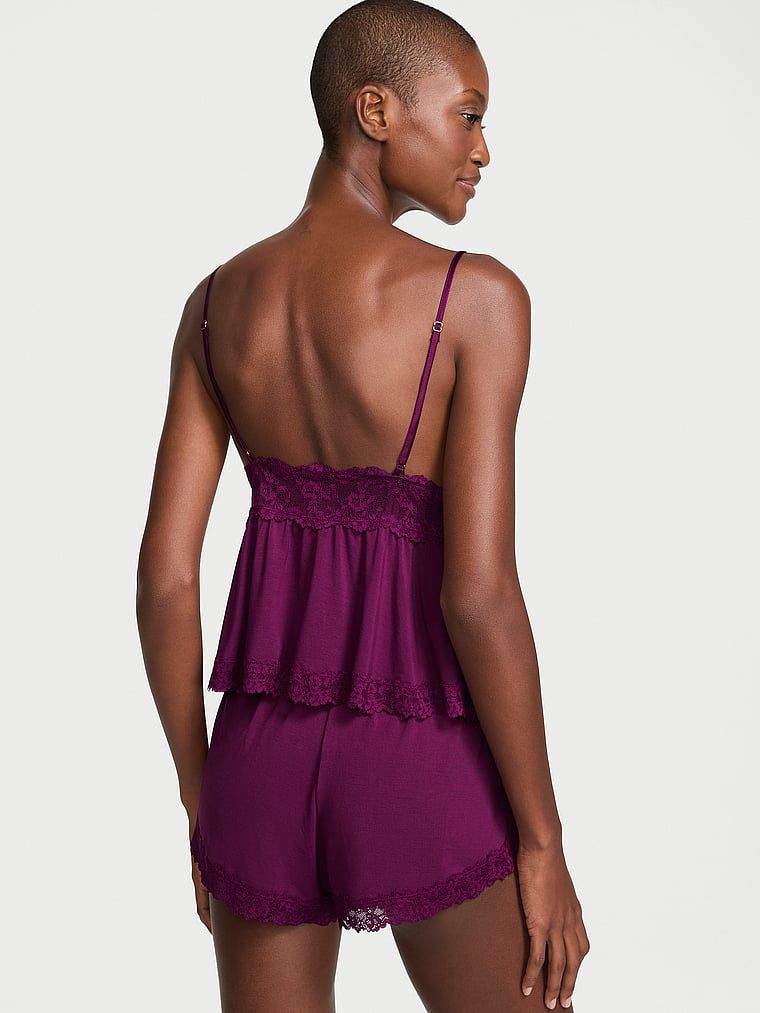 Modální spací sada – top s ramínky a šortky SoSoft. Produkt je fialové barvy a pochází z kolekce Victoria's Secret.