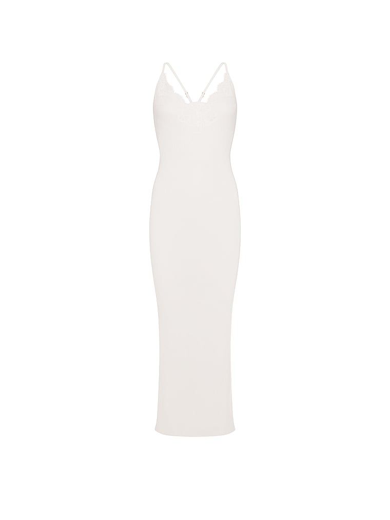 Pointelle Rib bavlněné maxi noční košile. Produkt je bílý a pochází z kolekce Dream Angels.