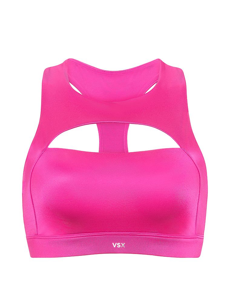 Sportovní podprsenka vyrobená z lesklého materiálu VSX GlossyTech. Produkt je růžové barvy a pochází z kolekce VSX.