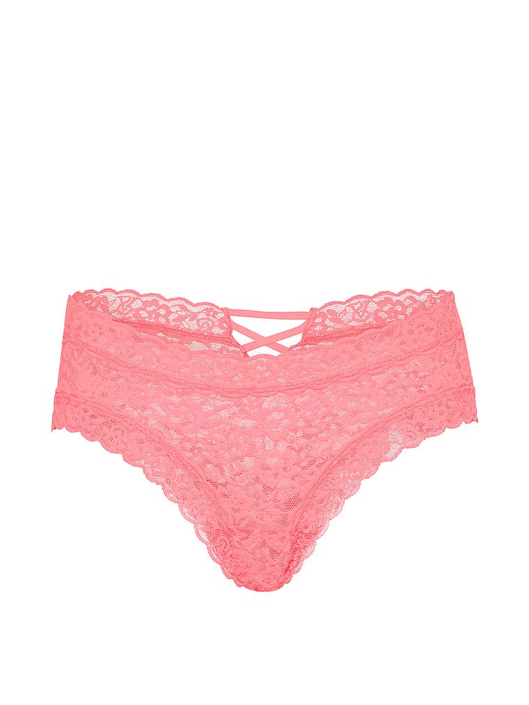 Krajkové kalhotky s ramínky vzadu Blossom Cheeky. Produkt je růžové barvy a pochází z kolekce Lacie.