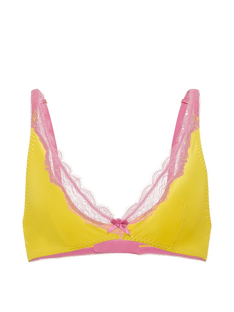 Nevystelovaná podprsenka bez kostic, saténová Tease. Produkt je žluté barvy a pochází z kolekce Victoria's Secret.
