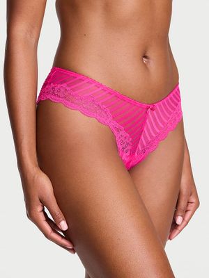 Victoria's Secret Dráždivé vyzývavé průsvitné kalhotky s proužkem a vysoko vykrojenou nohavičkou