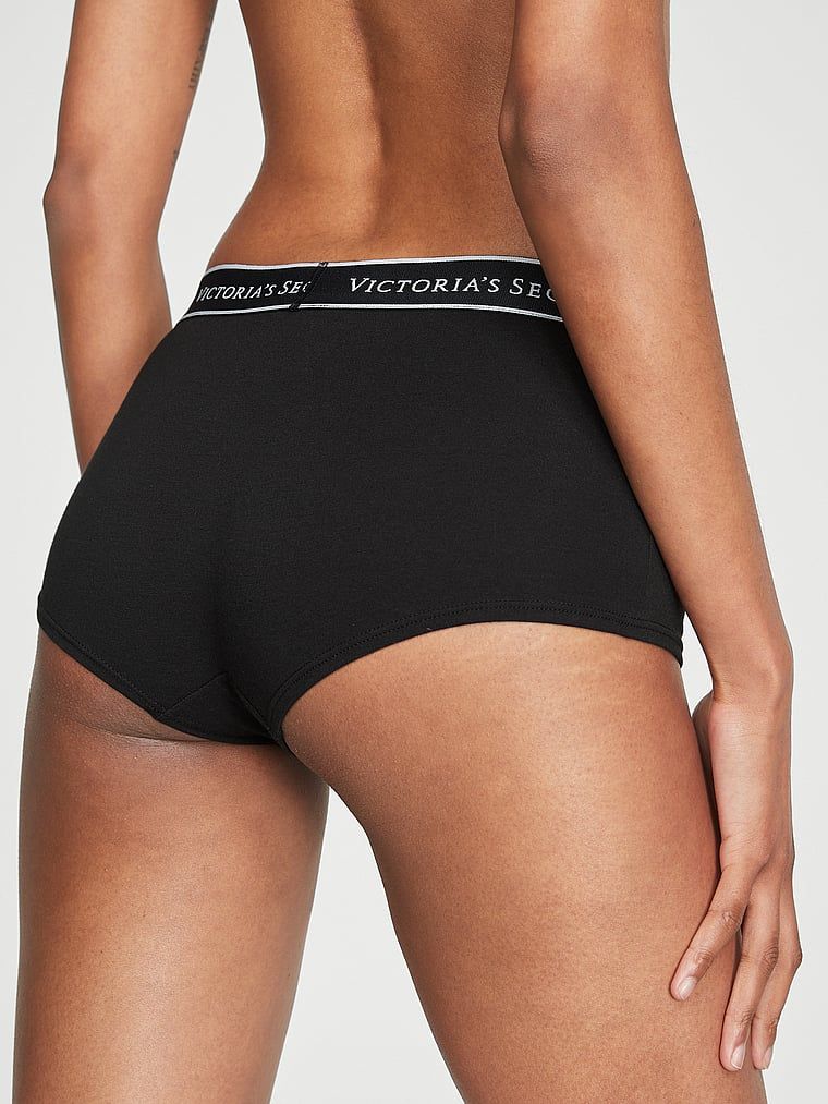Bavlněné kalhotky s logem v pase Boyshort. Výrobek je černý a pochází z kolekce Cotton.