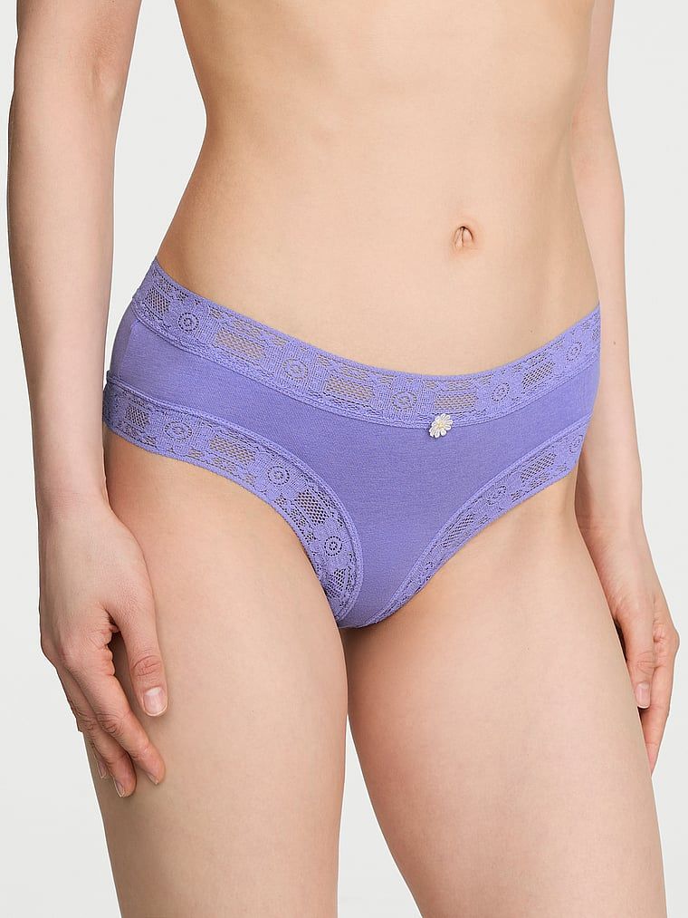 Lace Trim Bavlněné vyzývavé kalhotky s krajkovým lemem